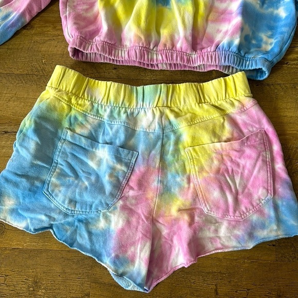 PAC SUN TIE DYE LOUNGE SET LONG SLEEVE SIZE SMALL YELLOW BLUE PINK - Picture 2 of 4